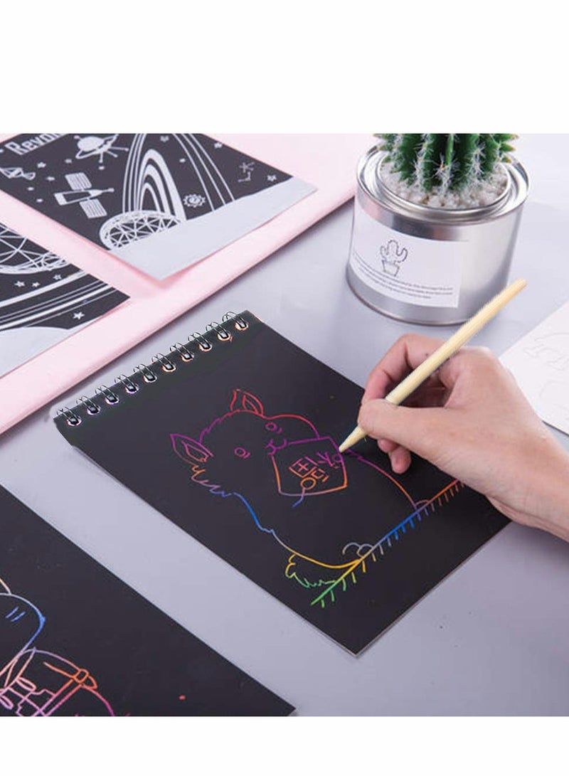 8 Pack Scratch Notebooks, Rainbow Scratch Note Combo Art Set, Magic Scratch Painting  Sketch Art Notes Drawing Notepads for Kids - Includes Drawing Stencil and Wooden Stylu with Each Note - Image 5